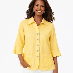 Talbots Womens Petite 18W Irish Linen Jacket Butter Yellow VTG Minimalist Easter